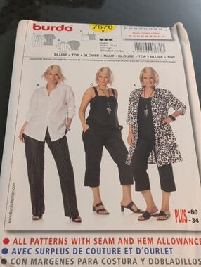 Burda Patterns 7670 Shirts And Camisole. New Uncut Plus Size 18-34